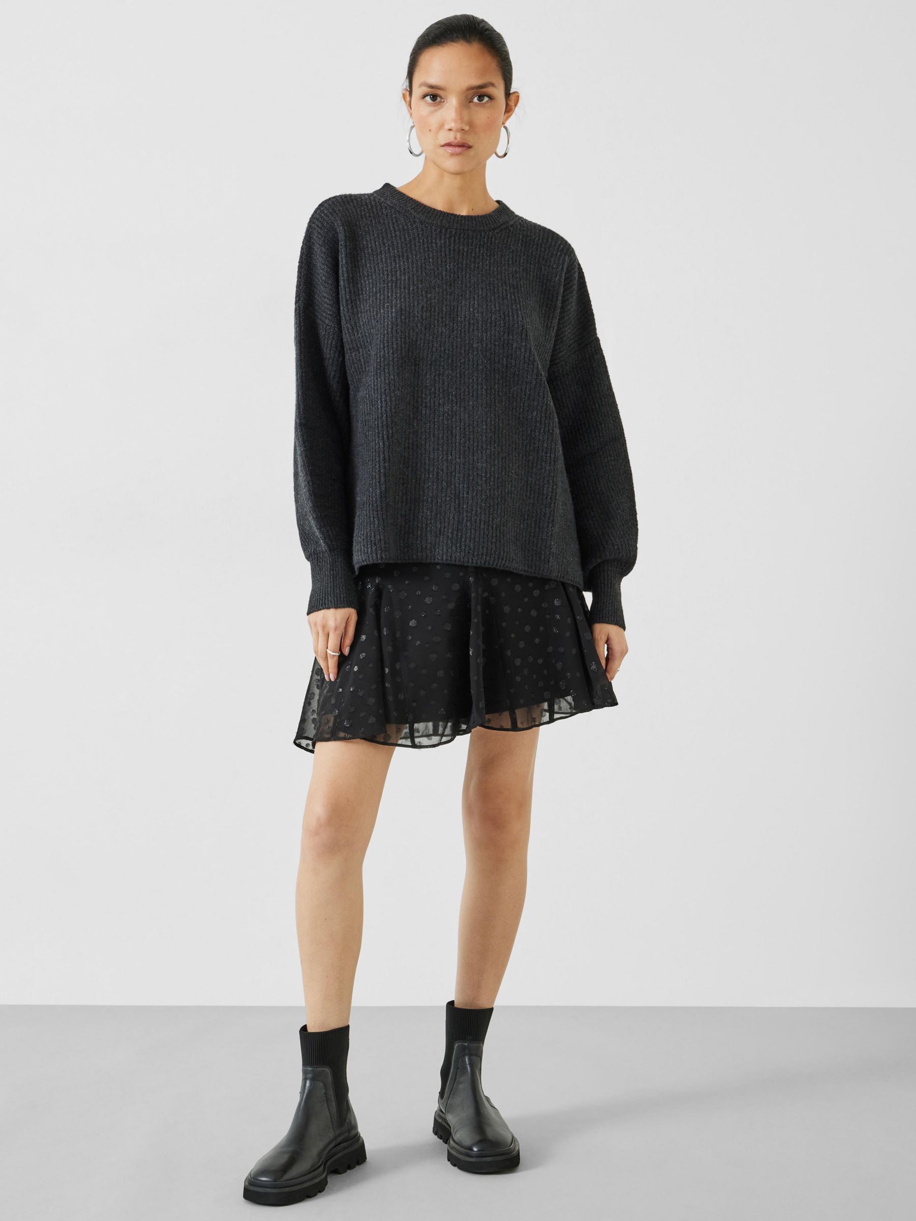 HUSH Melody Jacquard Mini Skirt, Black at John Lewis & Partners