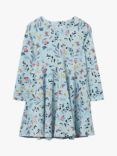 Polarn O. Pyret Kids' GOTS Organic Cotton Blend Floral Long Sleeve Dress, Blue