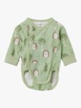 Polarn O. Pyret Baby GOTS Organic Cotton Blend Wraparound Hedgehog Bodysuit, Green