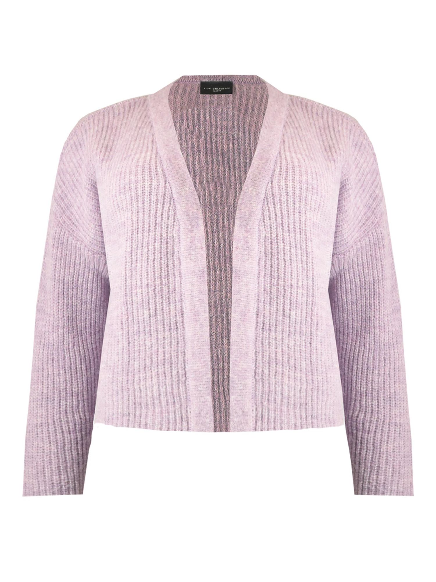 Live Unlimited Curve Wool Blend Open Neck Ribbed Cardigan, Lilac, 12