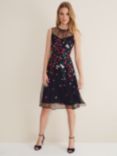 Phase Eight Sloane Mesh Floral Embroidered Dress, Navy/Multi
