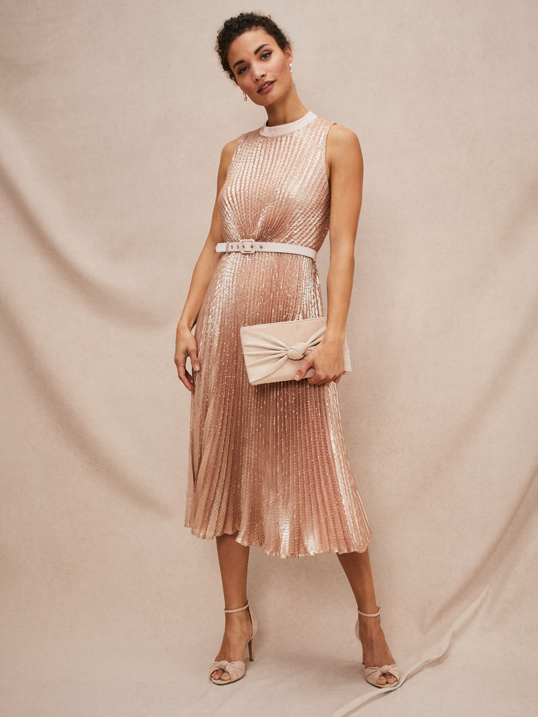  She + Sky, Rose Gold Sequin Low Cut V-Neck Maxi Dress