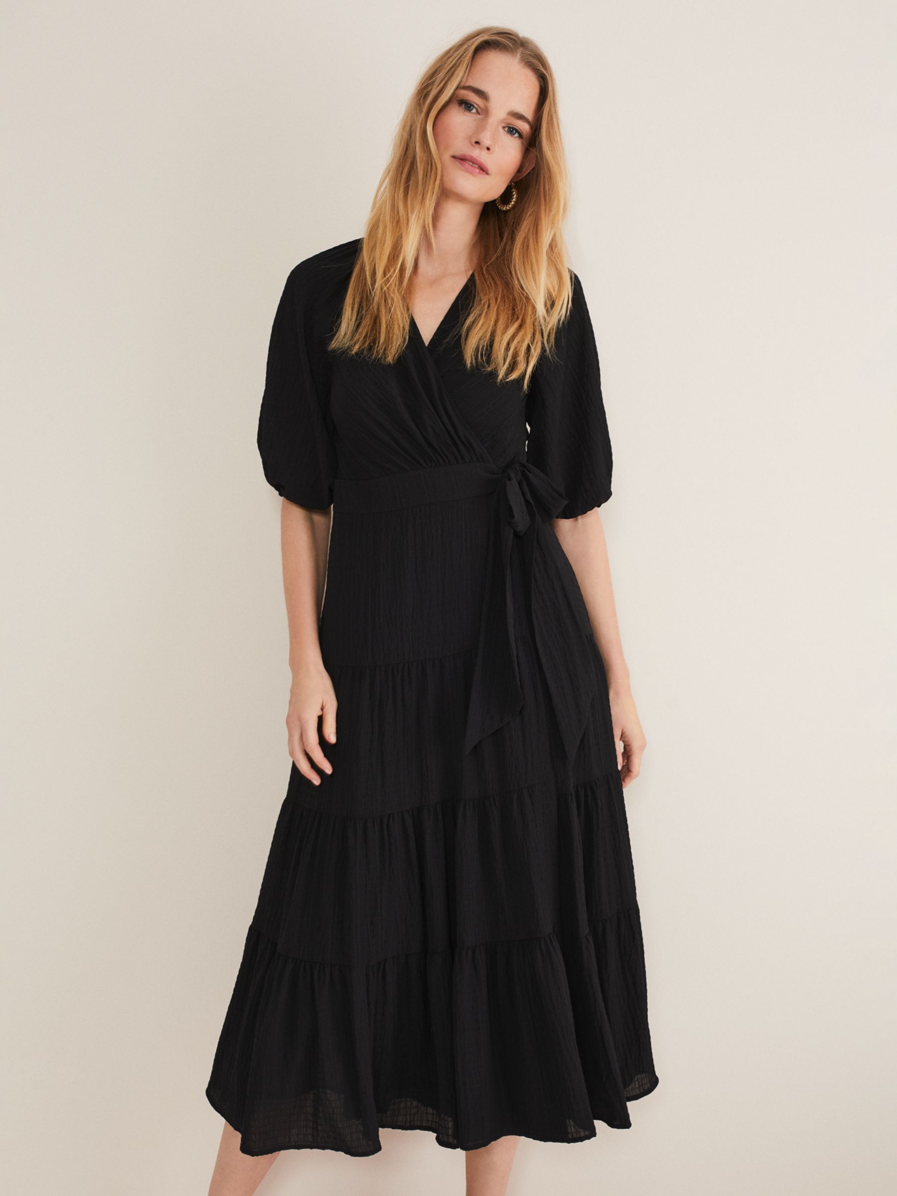 Phase Eight Morven Wrap Midi Dress, Black at John Lewis & Partners