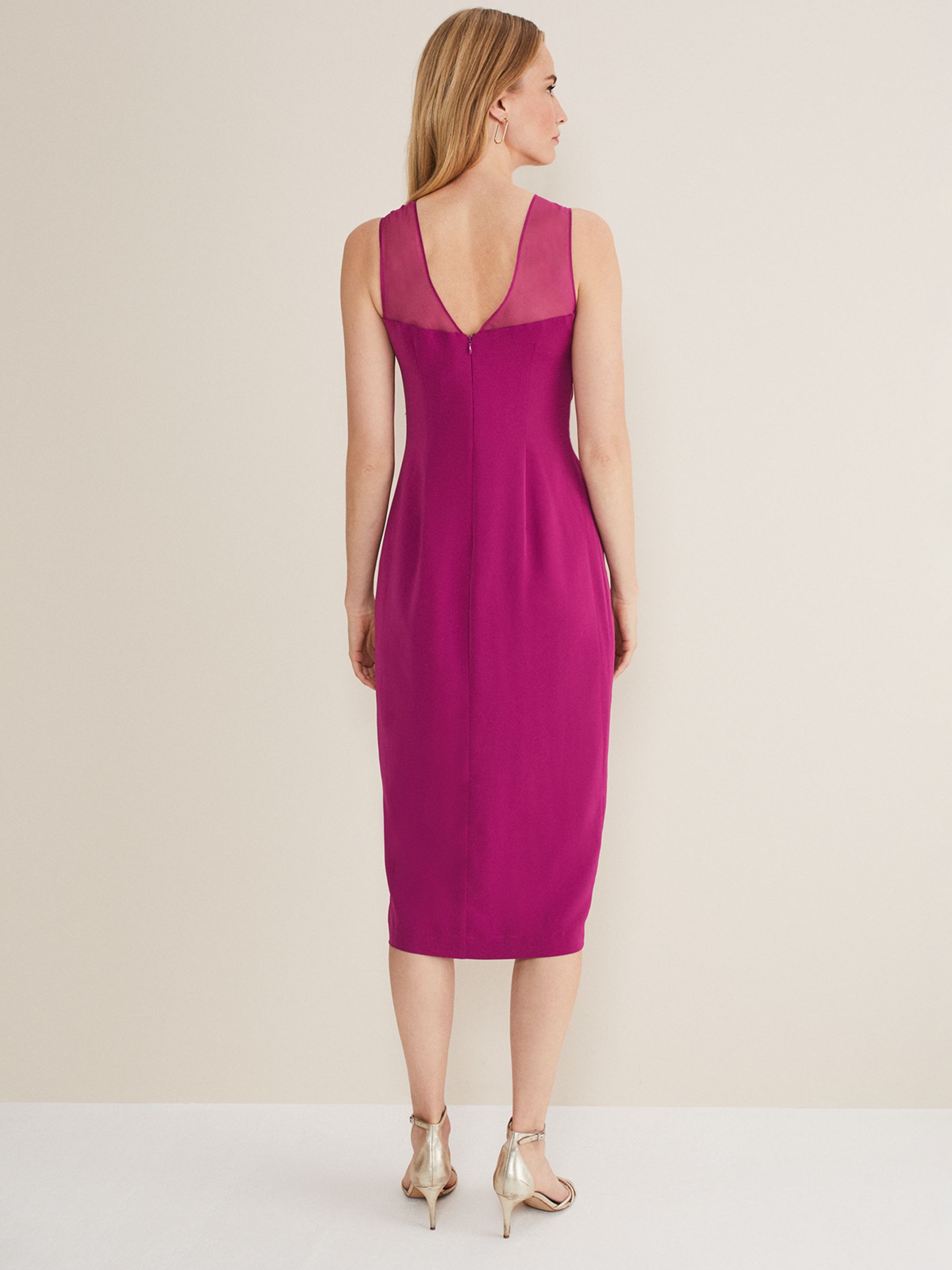 Phase Eight Leah Ruched Midi Dress, Magenta at John Lewis & Partners