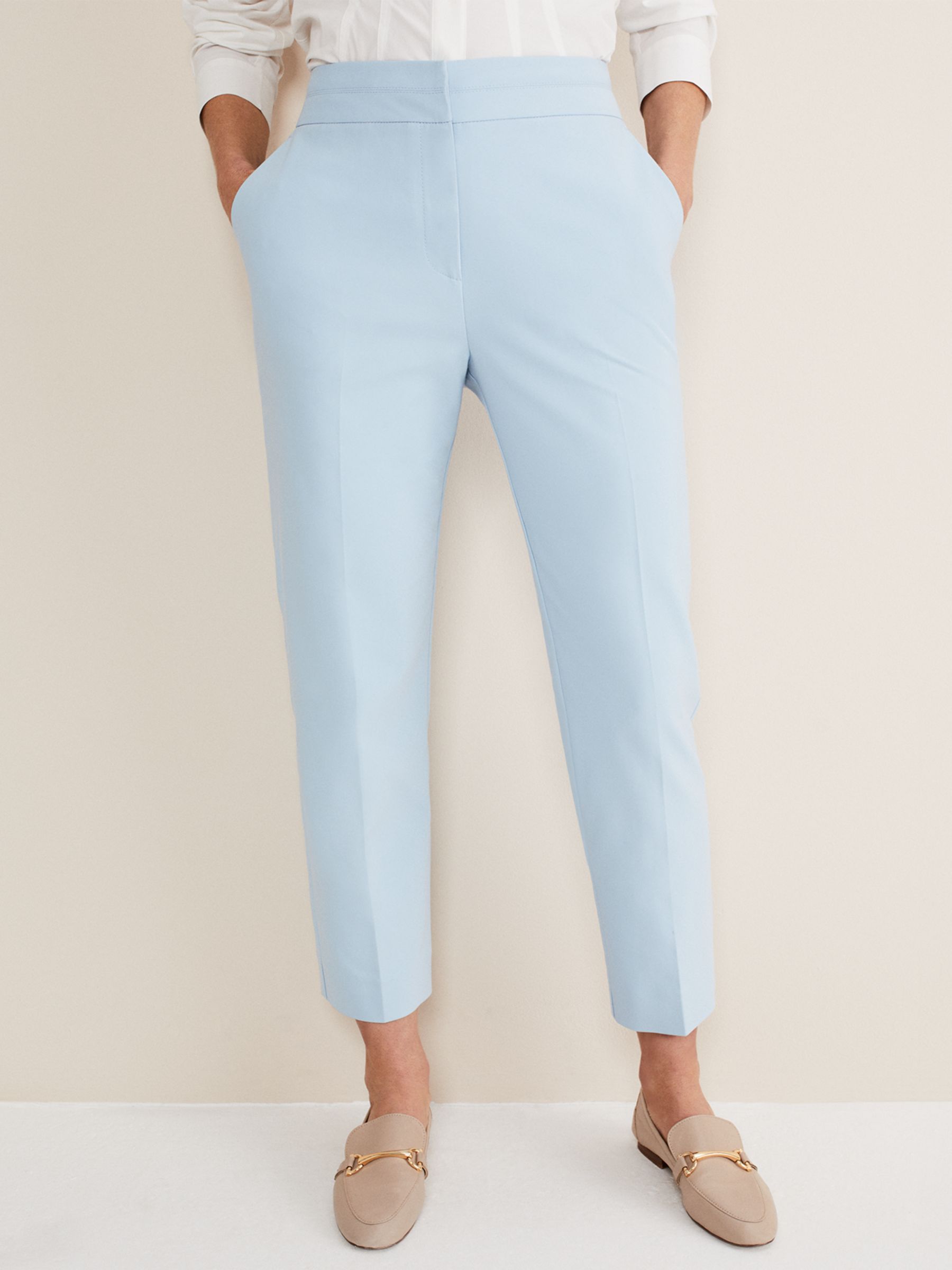 Phase Eight Julianna Cropped Cotton Blend Trousers, Cornflower Blue, 18
