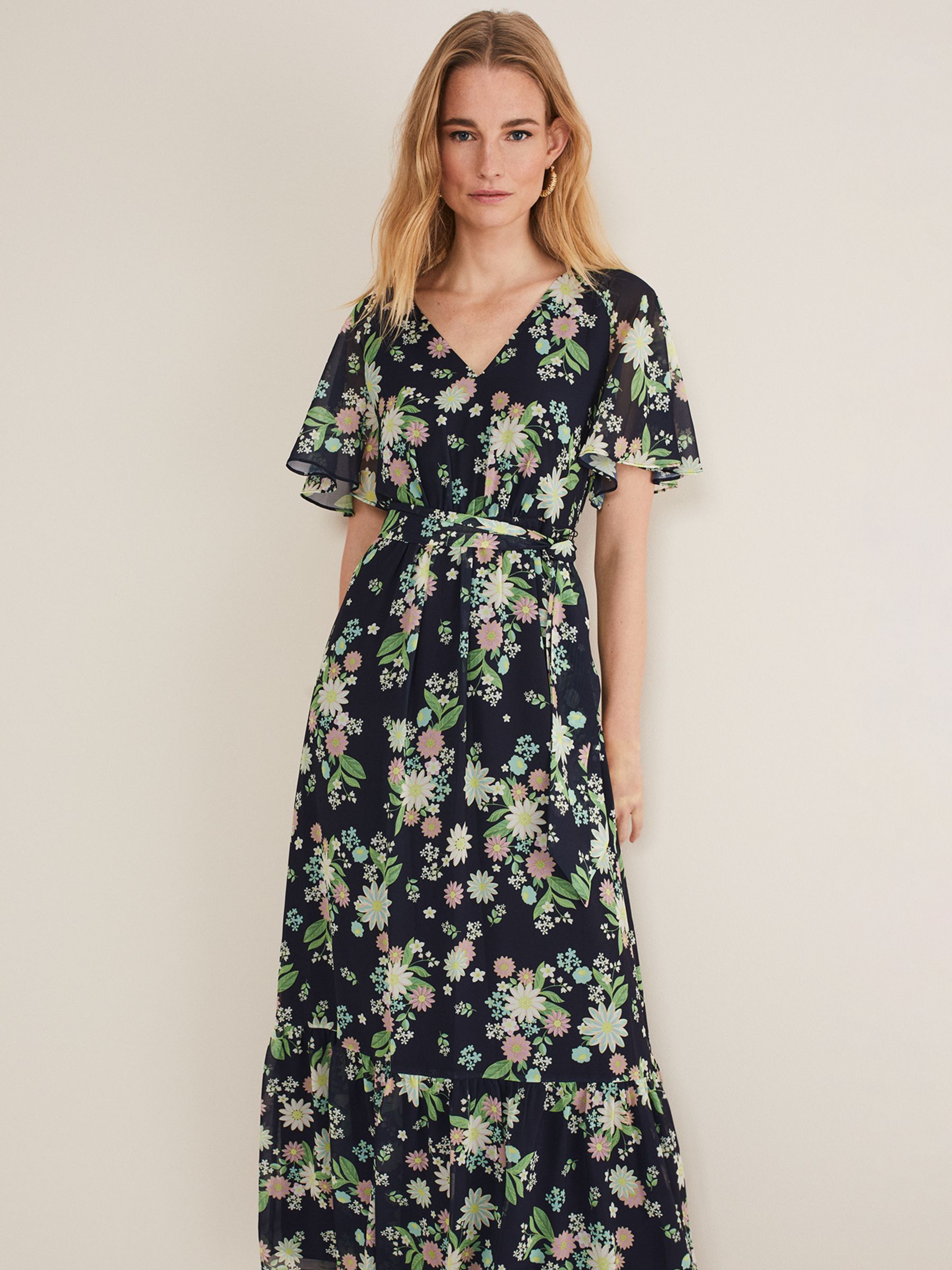 Phase Eight Georgie Tiered Floral Maxi Dress, Navy/Multi at John Lewis ...
