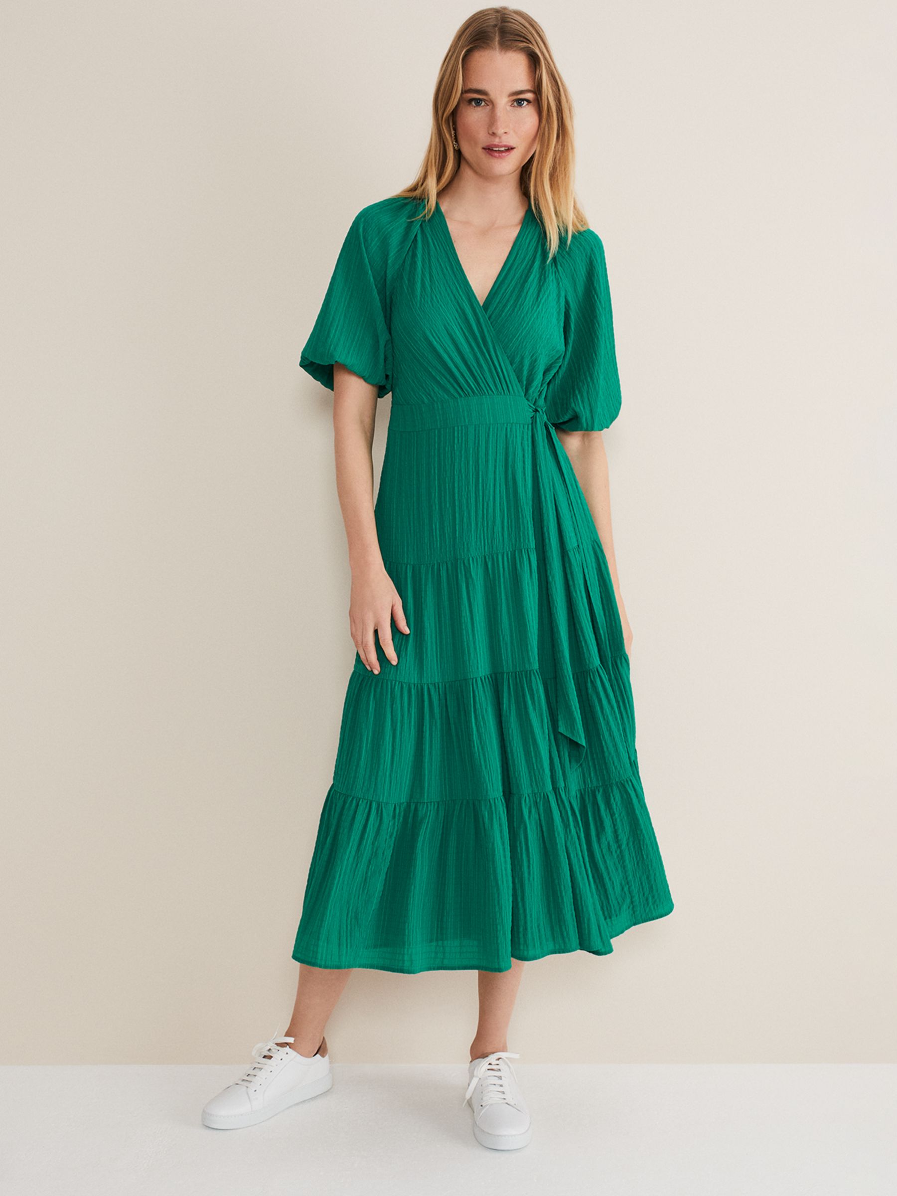 Phase Eight Morven Wrap Midi Dress, Bright Green at John Lewis & Partners