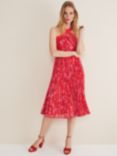 Phase Eight Zoya Pleat Midi Dress, Red/Pink