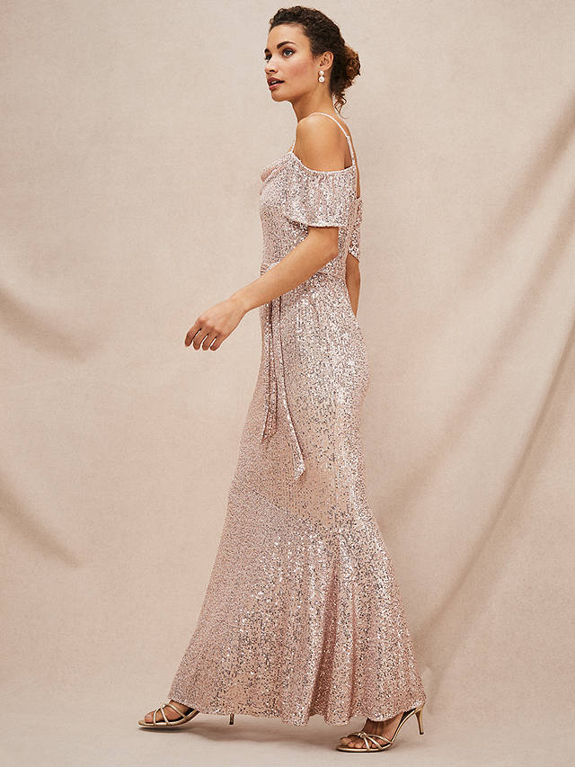 Phase Eight  Poppy Off the Shoulder Sequin Dress, Rose Gold