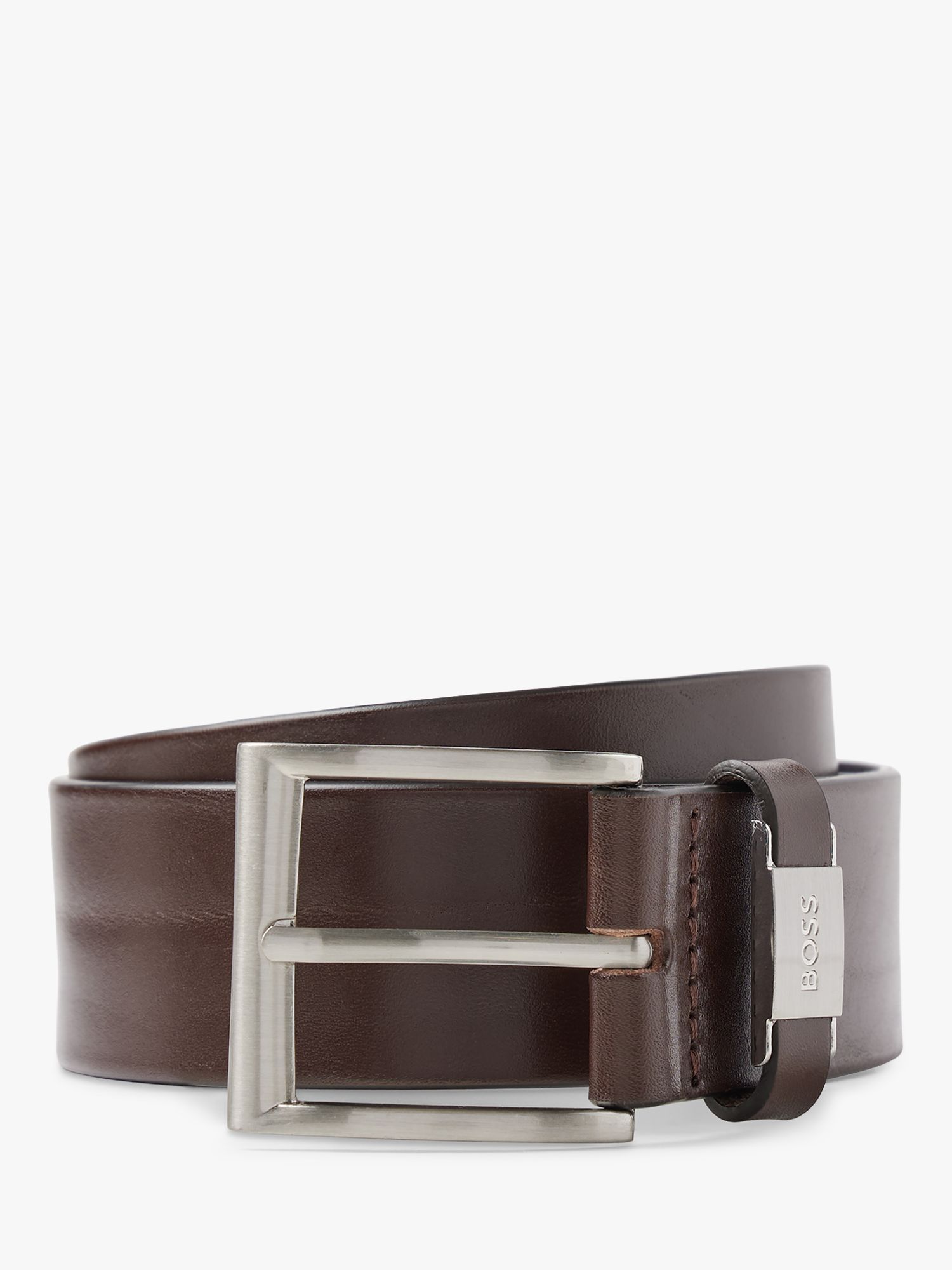 BOSS Connio Leather Belt, Dark Brown at John Lewis & Partners