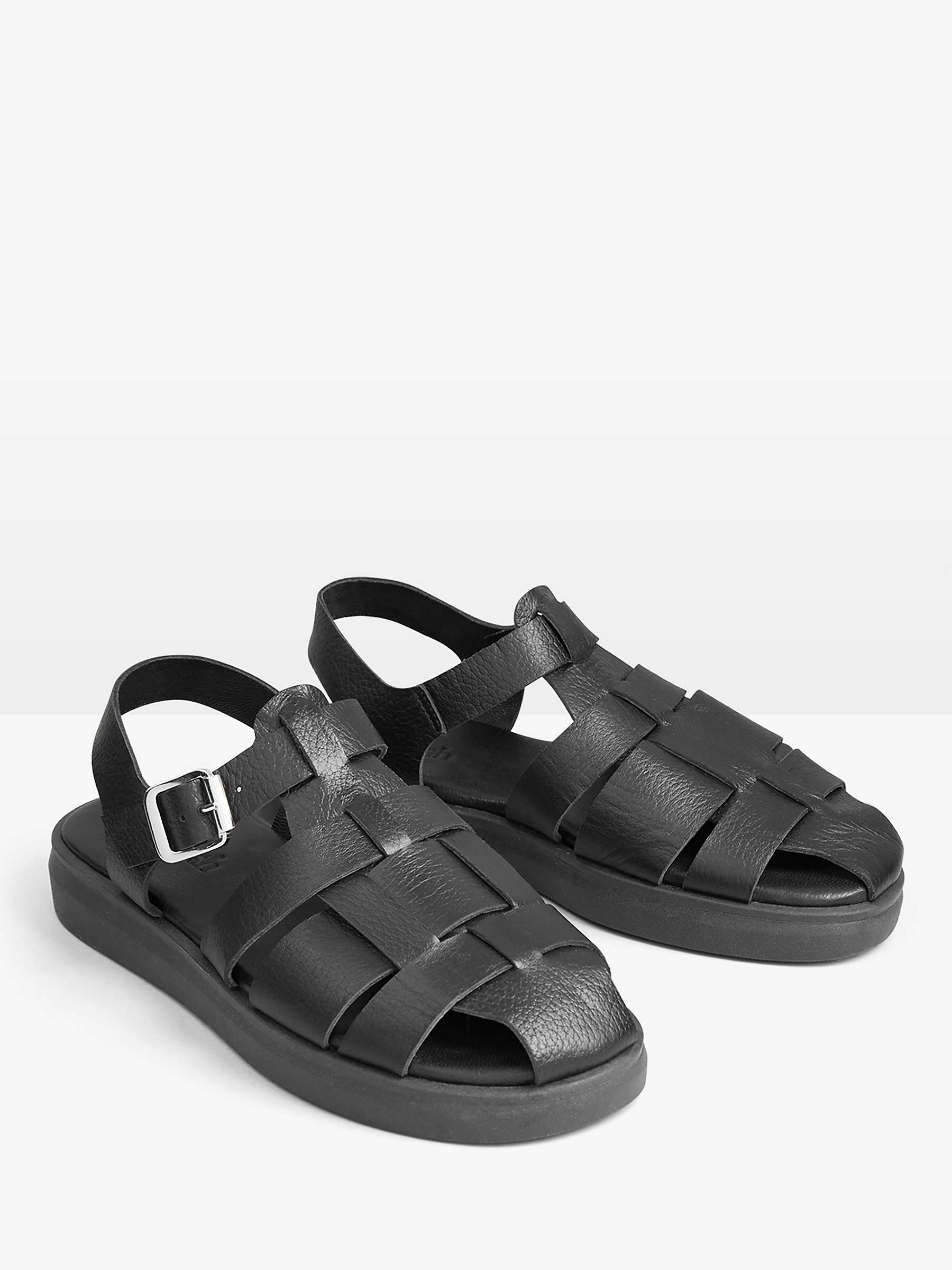 Buy HUSH Brisa Flat Leather Sandals, Black Online at johnlewis.com