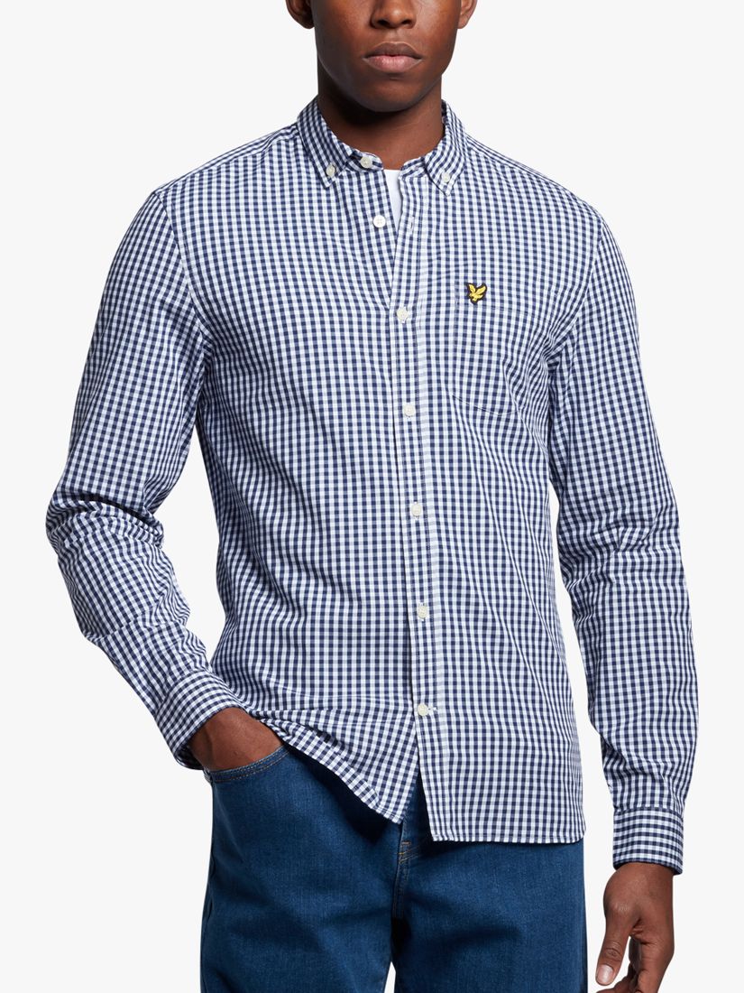 Buy Lyle & Scott Slim Fit Long Sleeve Gingham Shirt, Navy/White Online at johnlewis.com