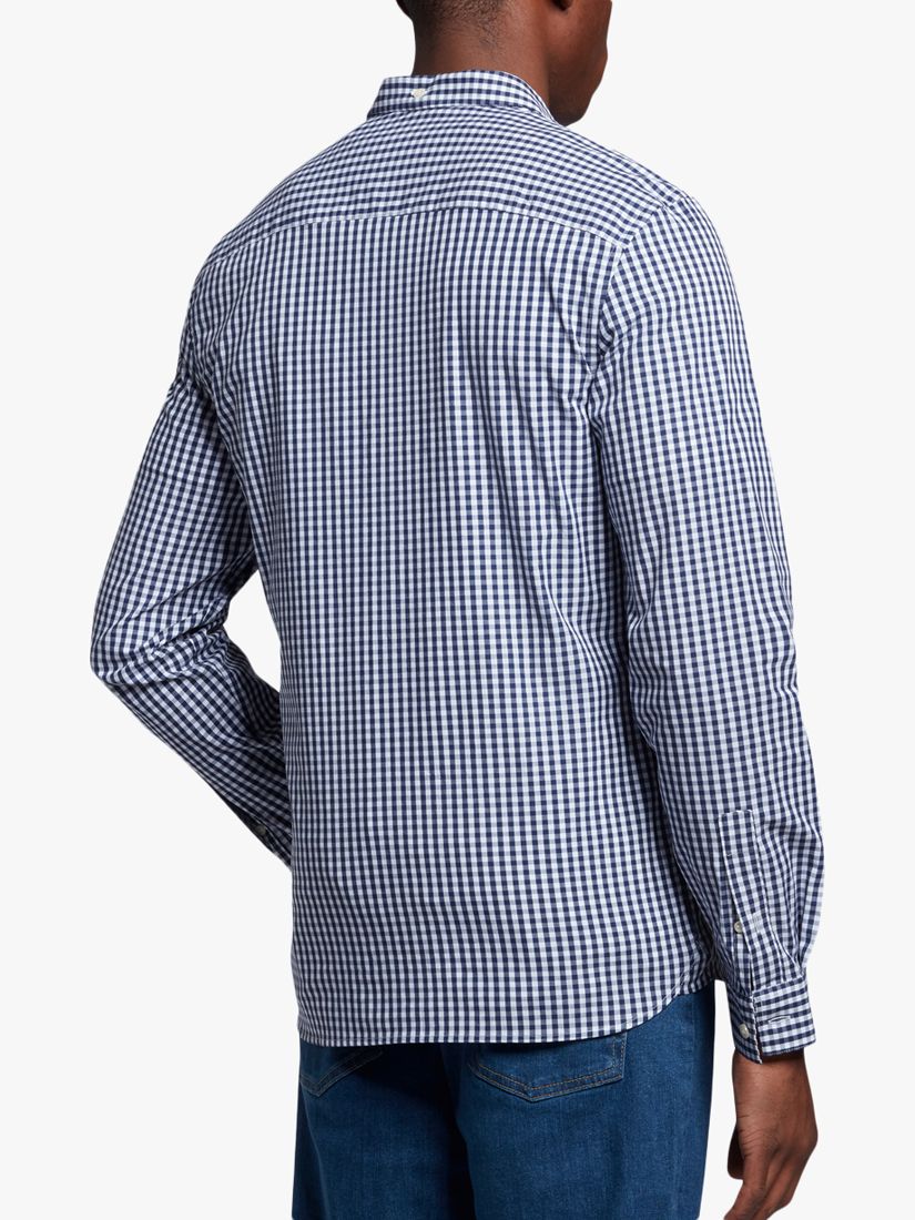 Lyle & Scott Slim Fit Long Sleeve Gingham Shirt, Navy/White, XS