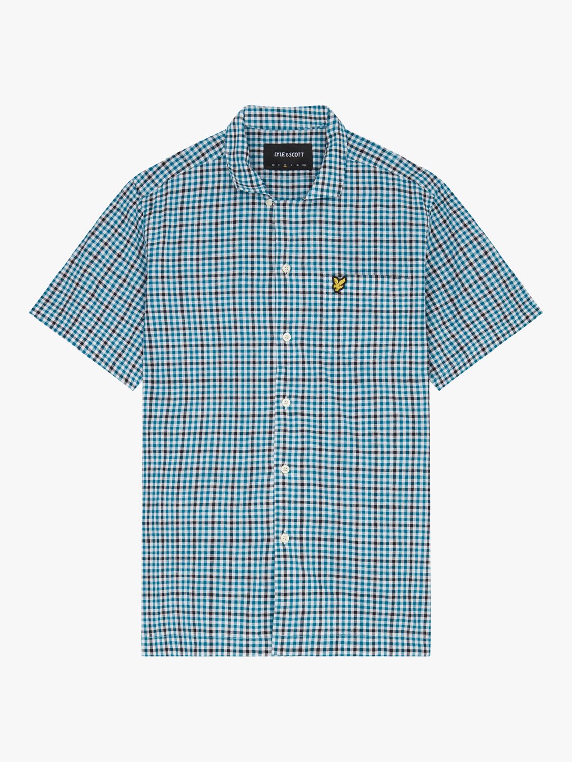 Lyle & Scott Gingham Short Sleeve Shirt, Barrack Blue at John Lewis ...