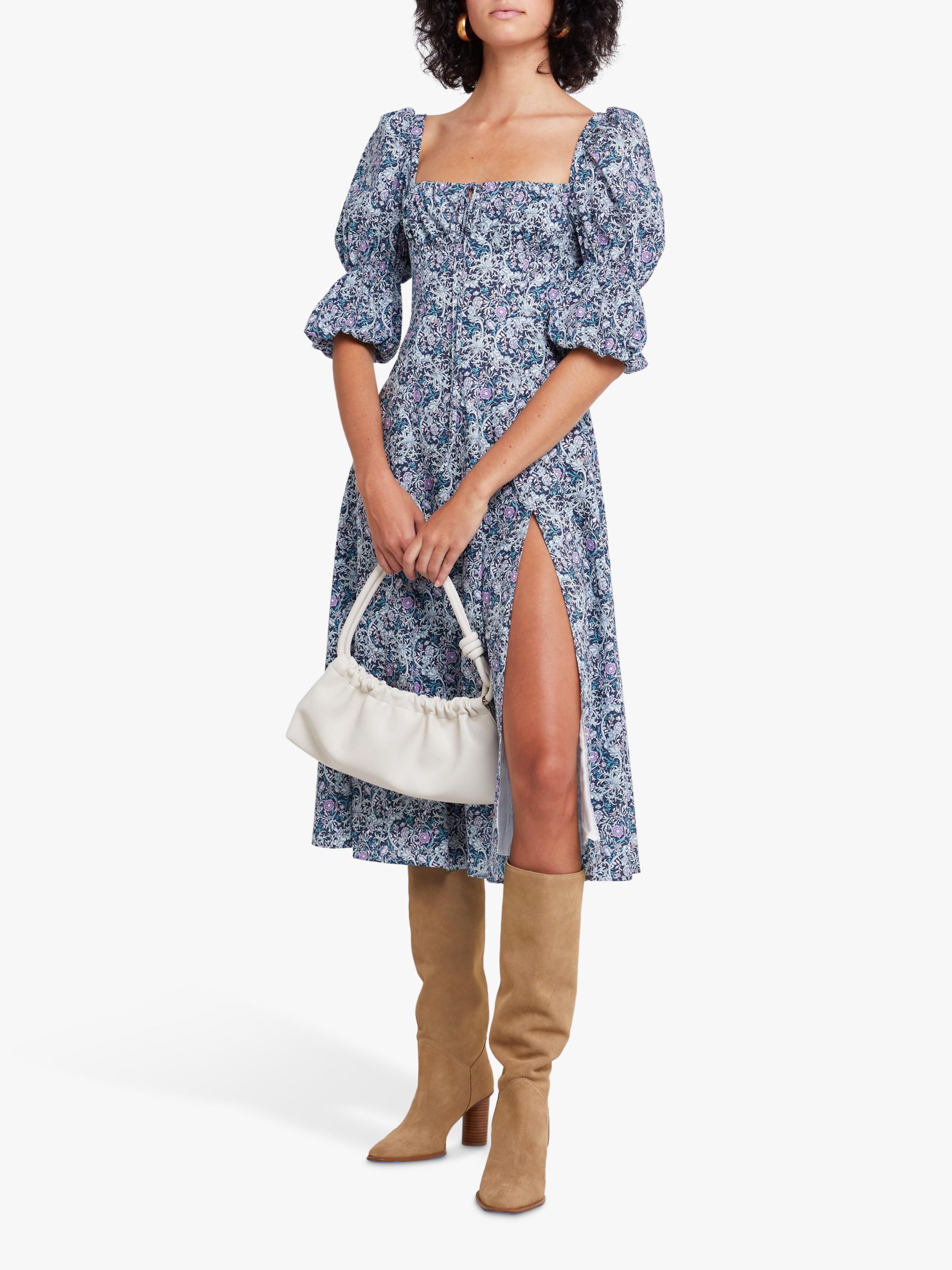 o.p.t Nina Floral Midi Dress, Blue/Multi, XS