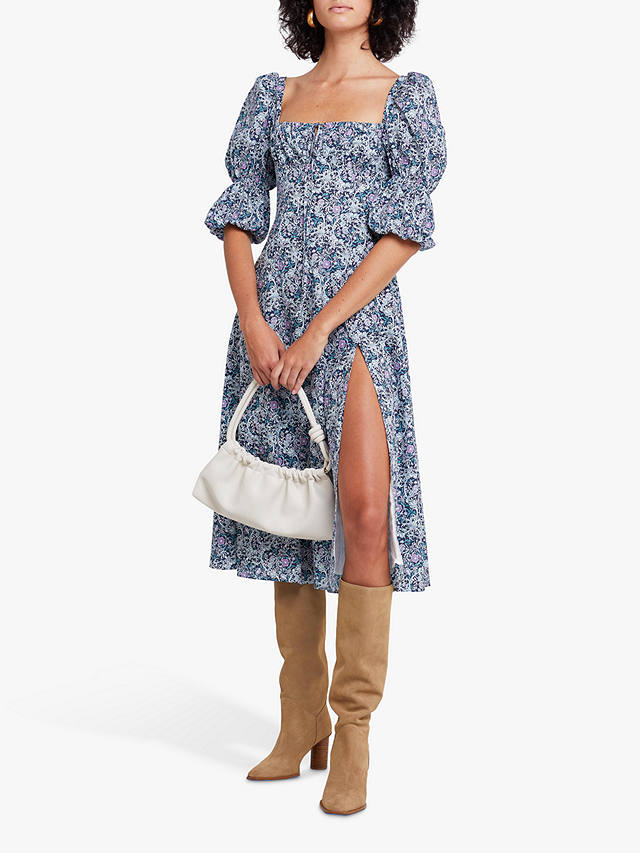 o.p.t Nina Floral Midi Dress, Blue/Multi