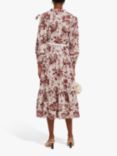 o.p.t Seko Tiered Hem Floral Midi Dress, Maroon/Multi