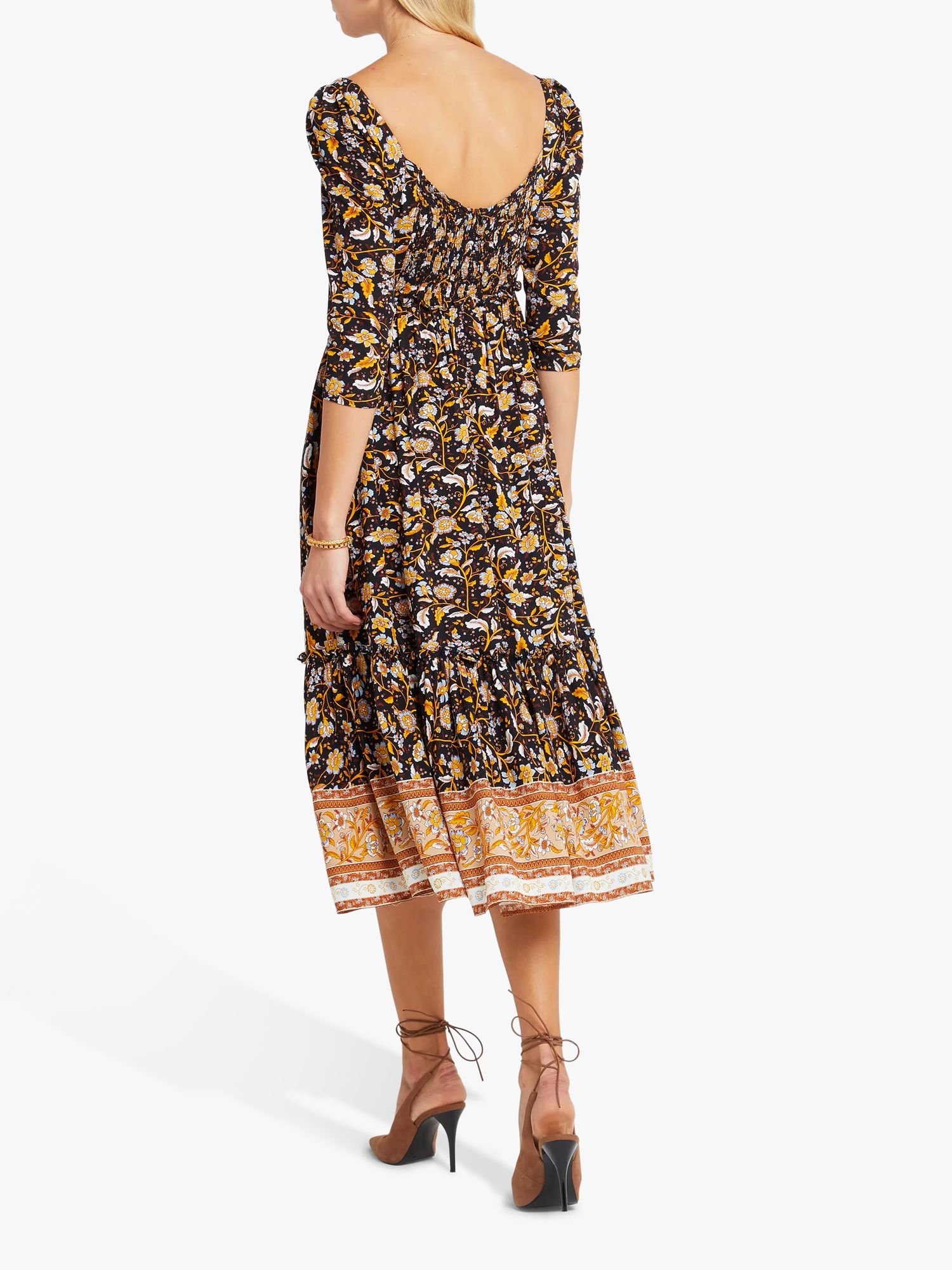 o.p.t Willow Midi Dress, Brown Floral, S