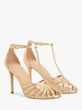 John Lewis Melody Leather Caged Strappy Stiletto Sandals, Gold