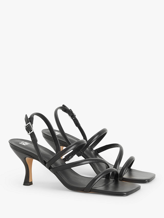 Kin Moment Leather Asymmetric Strappy Mid Heel Sandals, Black, 3