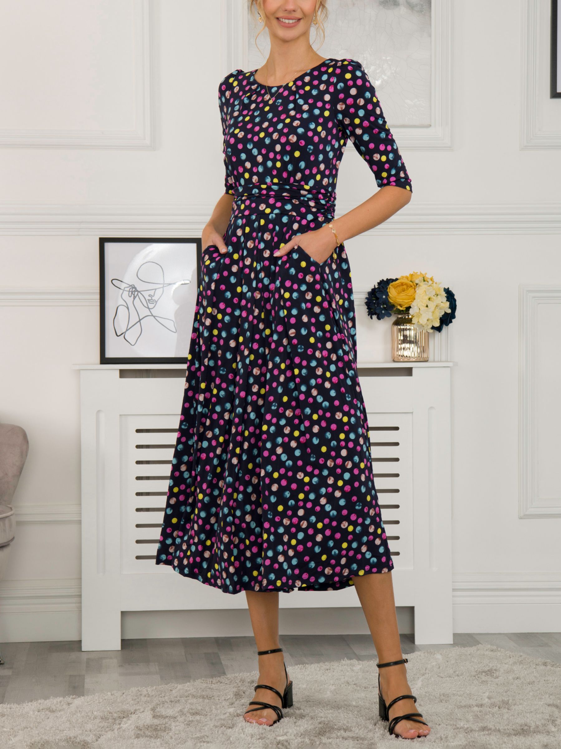 Jolie Moi Pauline Spot Print Midi Dress, Navy at John Lewis & Partners