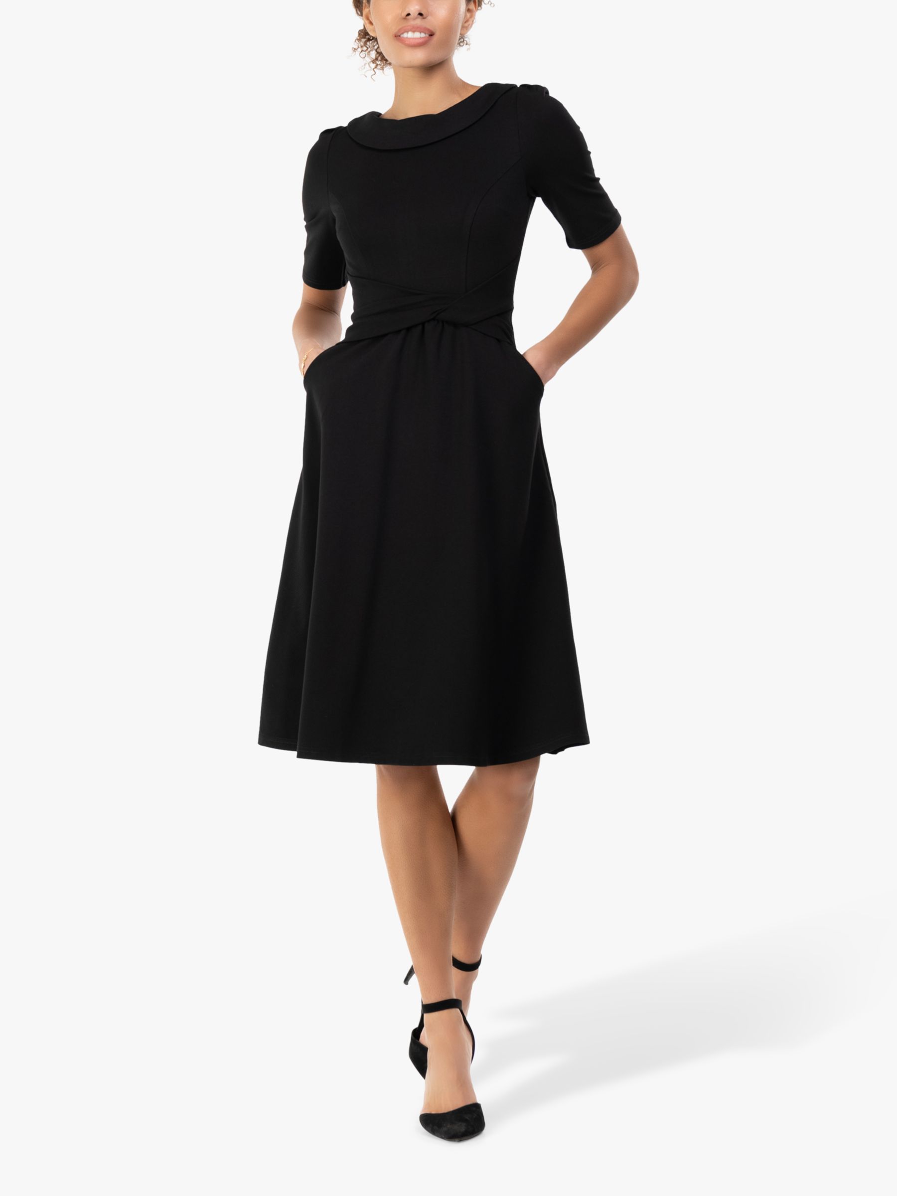 Jolie Moi Aleece Fold Neck Midi Dress, Black at John Lewis & Partners