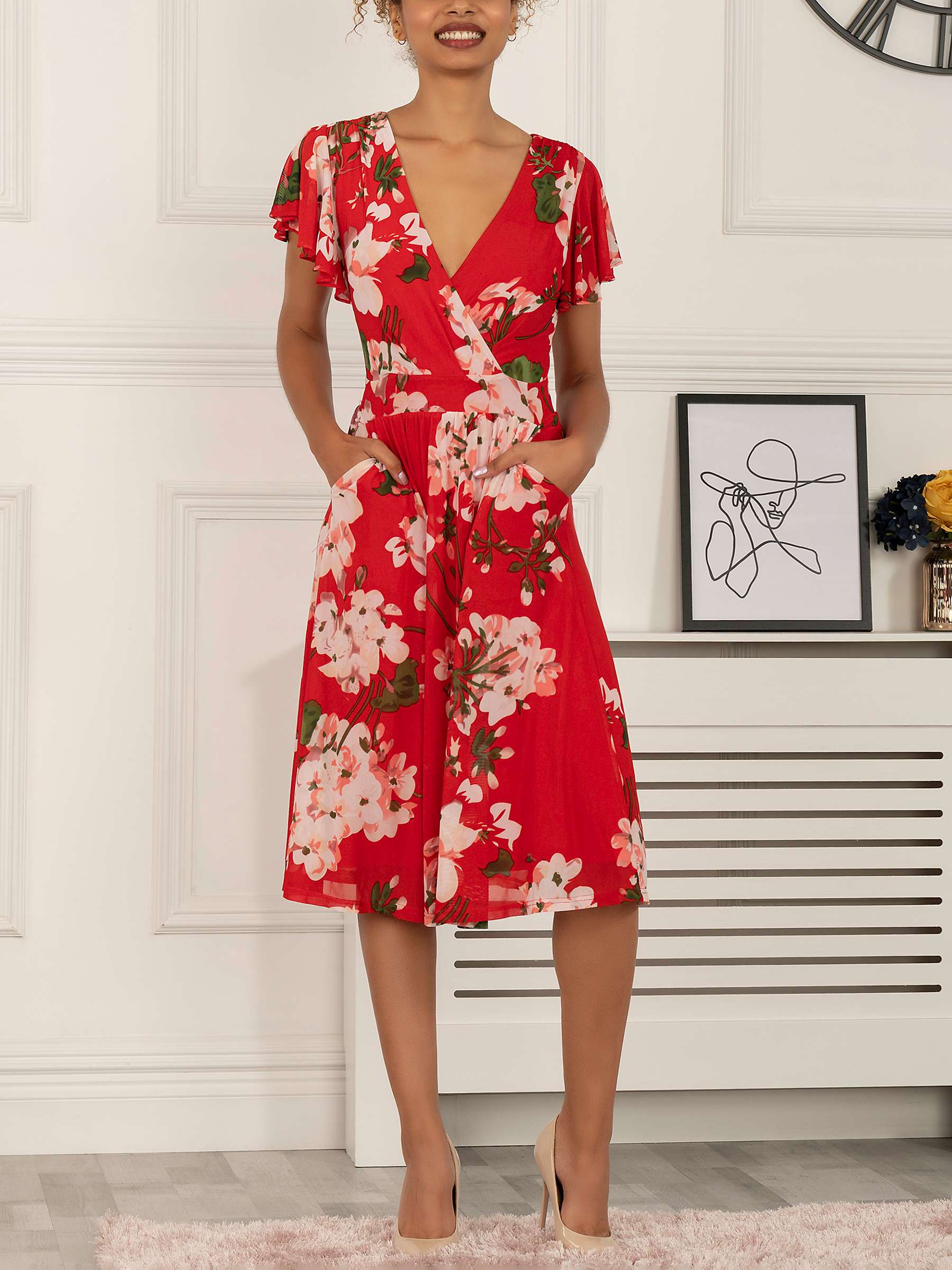 Jolie Moi Letty Wrap Mesh Dress, Red at John Lewis & Partners
