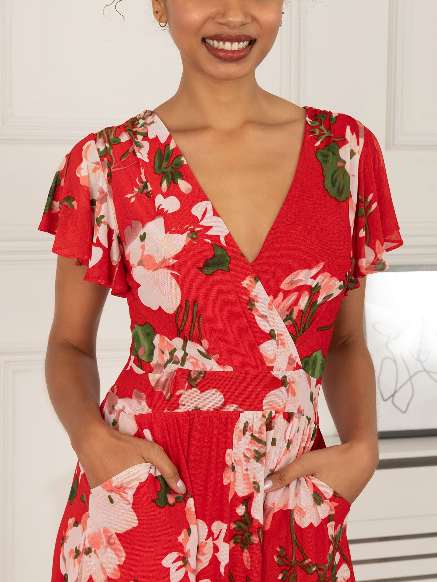 Buy Jolie Moi Letty Wrap Mesh Dress, Red Online at johnlewis.com