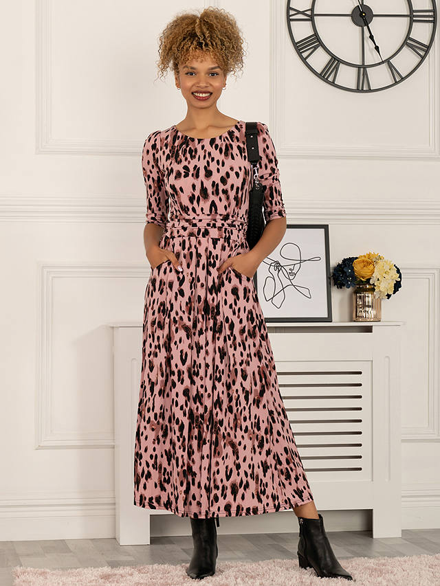 Jolie Moi Pauline Leopard Print Midi Dress, Pink at John Lewis & Partners