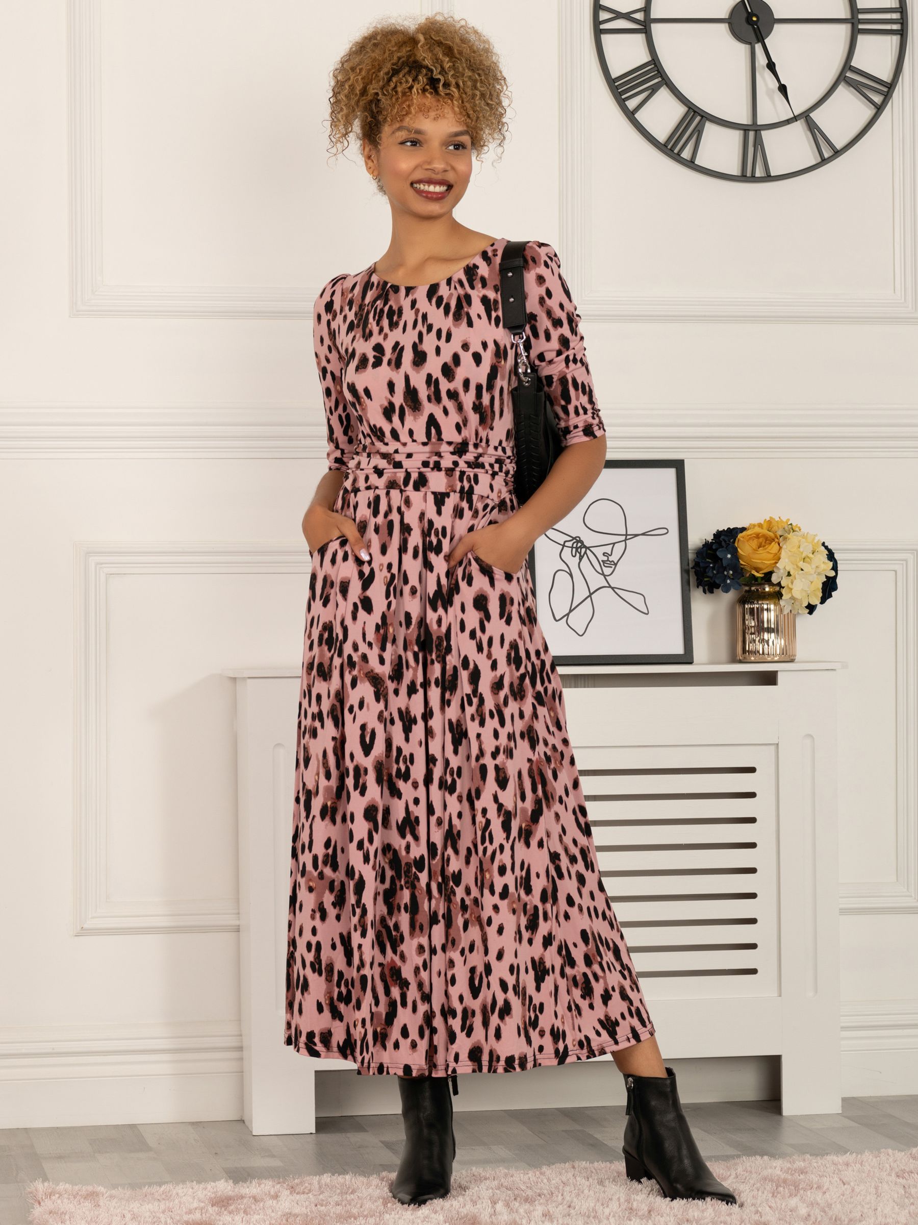 Buy Jolie Moi Pauline Leopard Print Midi Dress, Pink Online at johnlewis.com