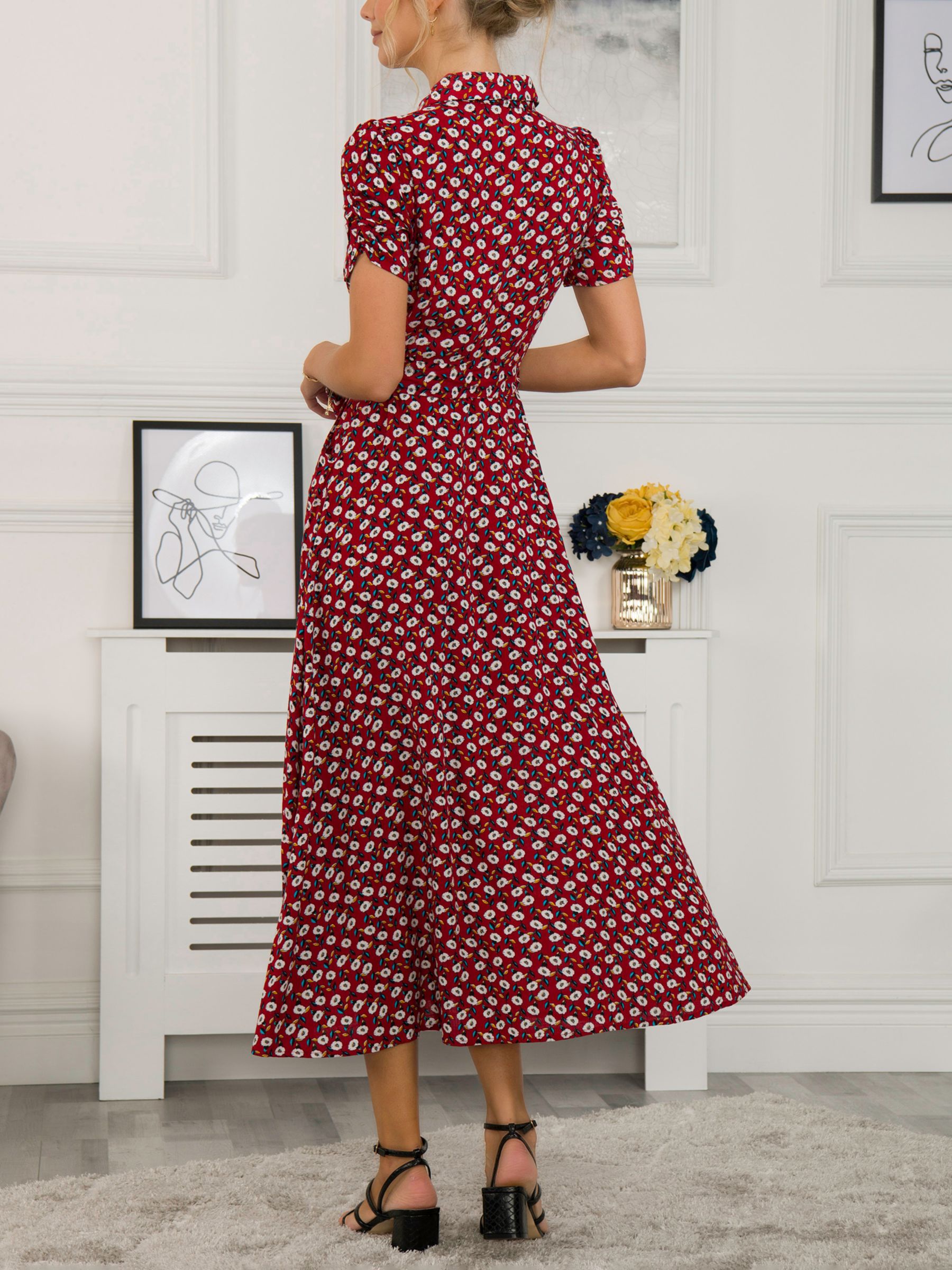 Jolie Moi Danni Floral Print Midi Shirt Dress, Red at John Lewis & Partners