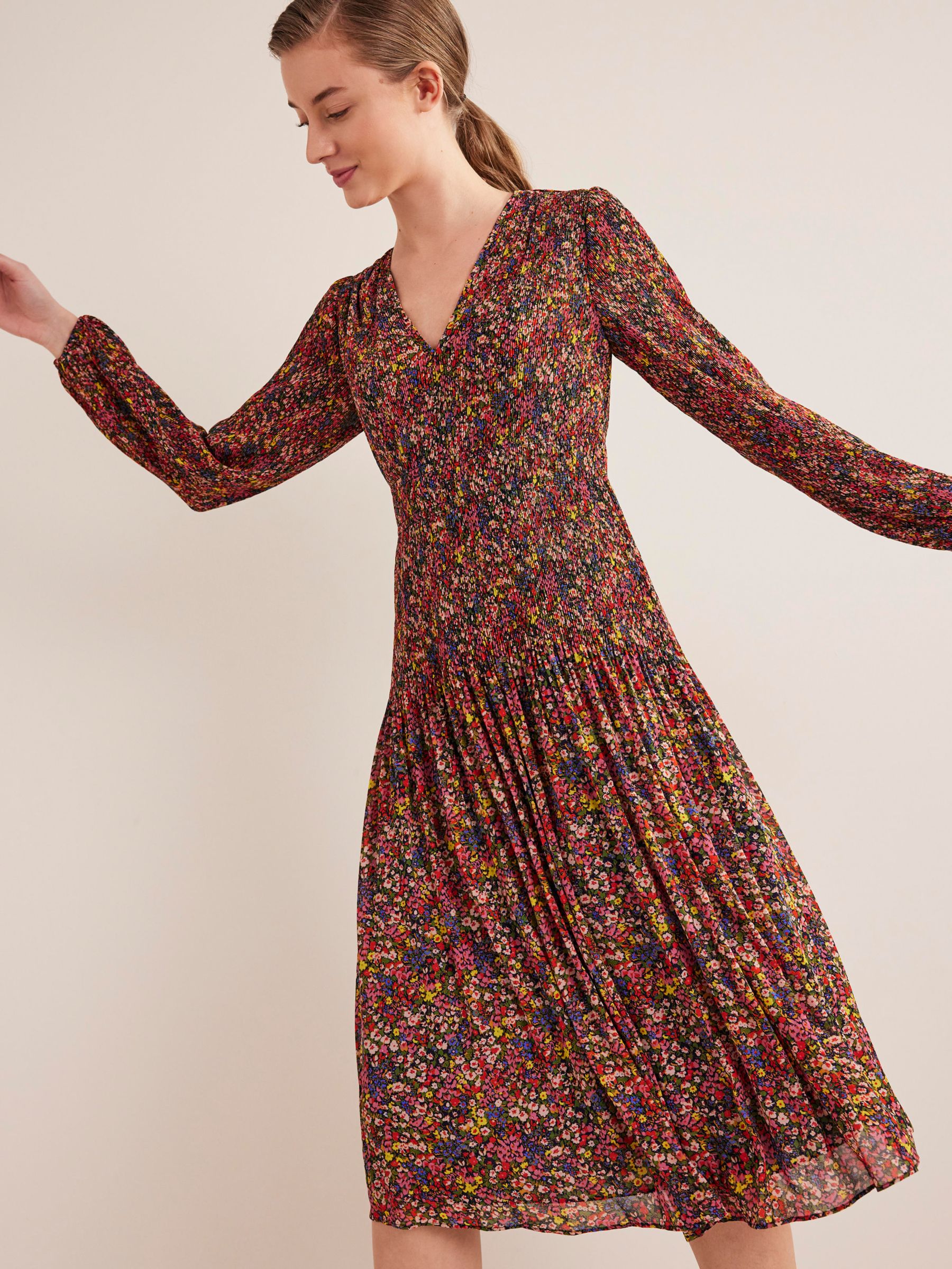 Boden Plisse Pleat Midi Dress, Gardenia at John Lewis & Partners