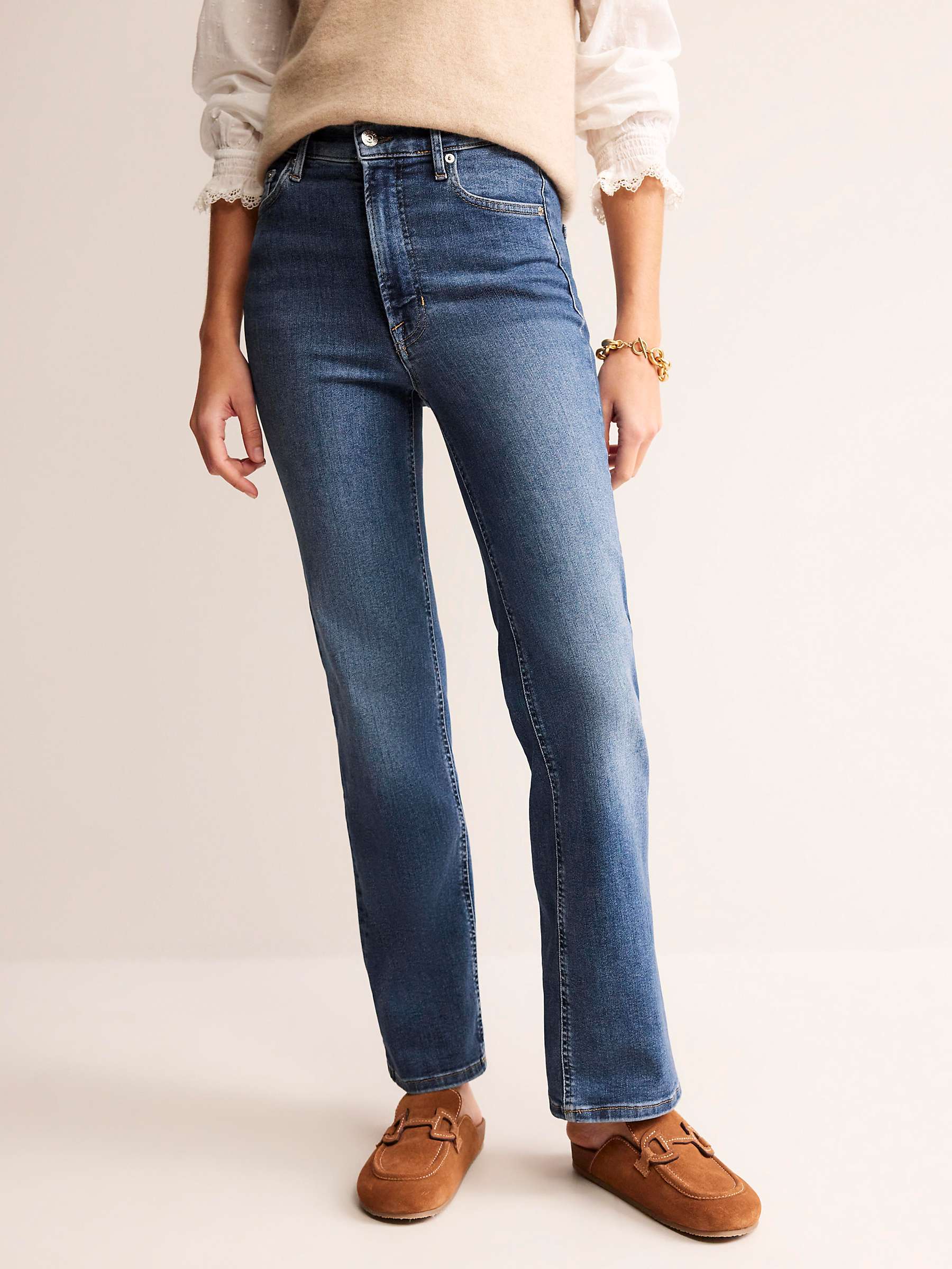 Buy Boden High Rise Power Stretch Straight Cut Jeans, Mid Vintage Online at johnlewis.com
