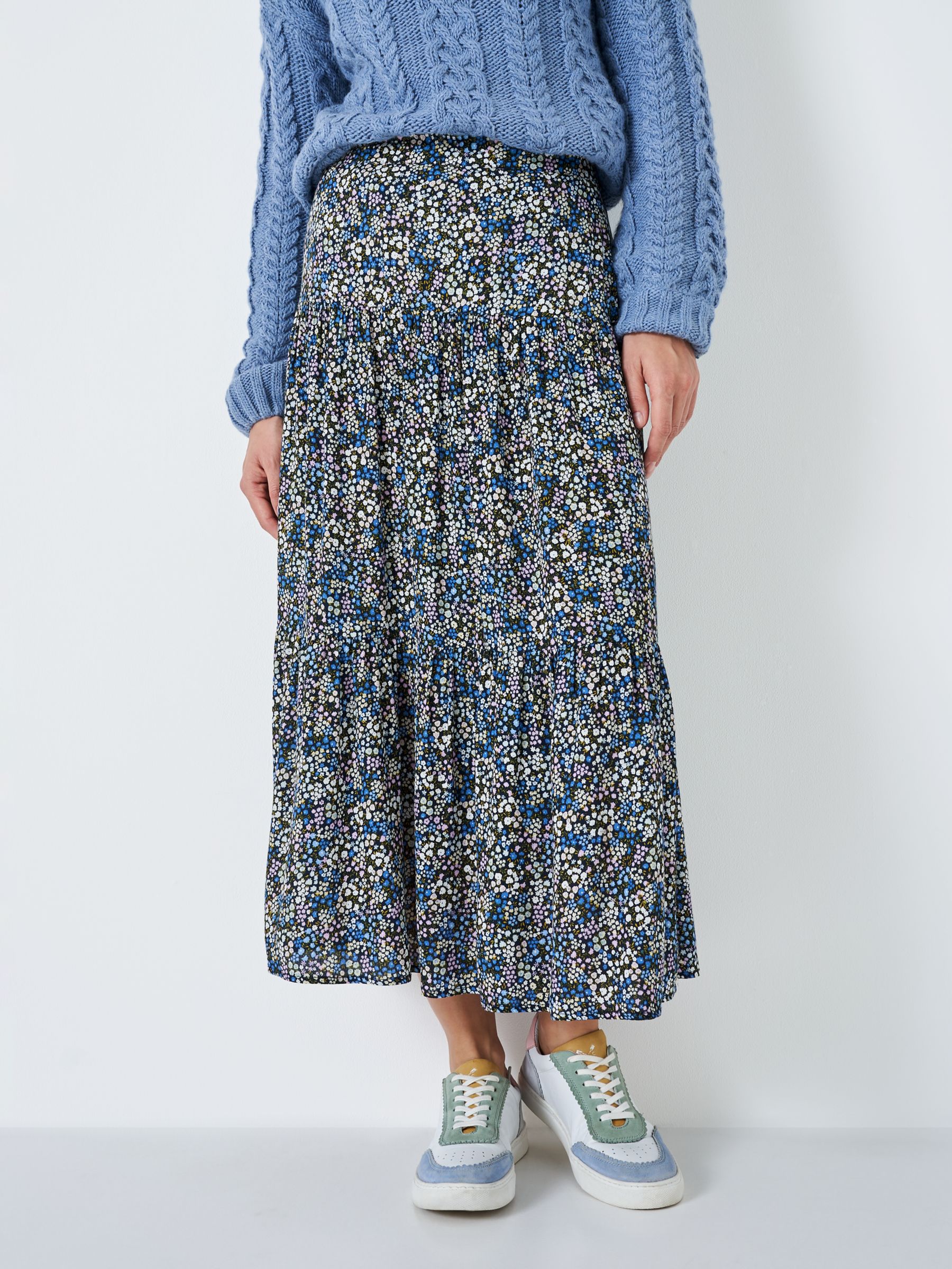 Crew Clothing Sienna Tiered Skirt, Blue/Multi at John Lewis & Partners