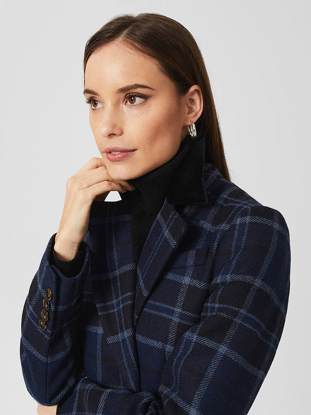 Hobbs Patricia Double Breasted Check Coat, Blue/Multi at John Lewis ...