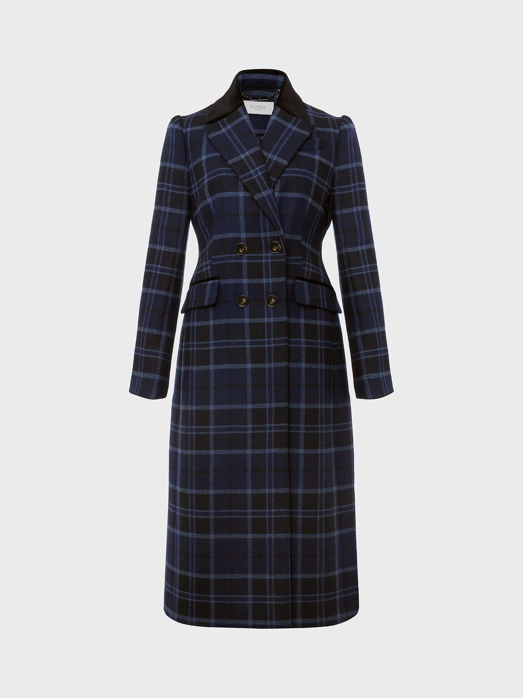 Buy Hobbs Patricia Double Breasted Check Coat, Blue/Multi Online at johnlewis.com