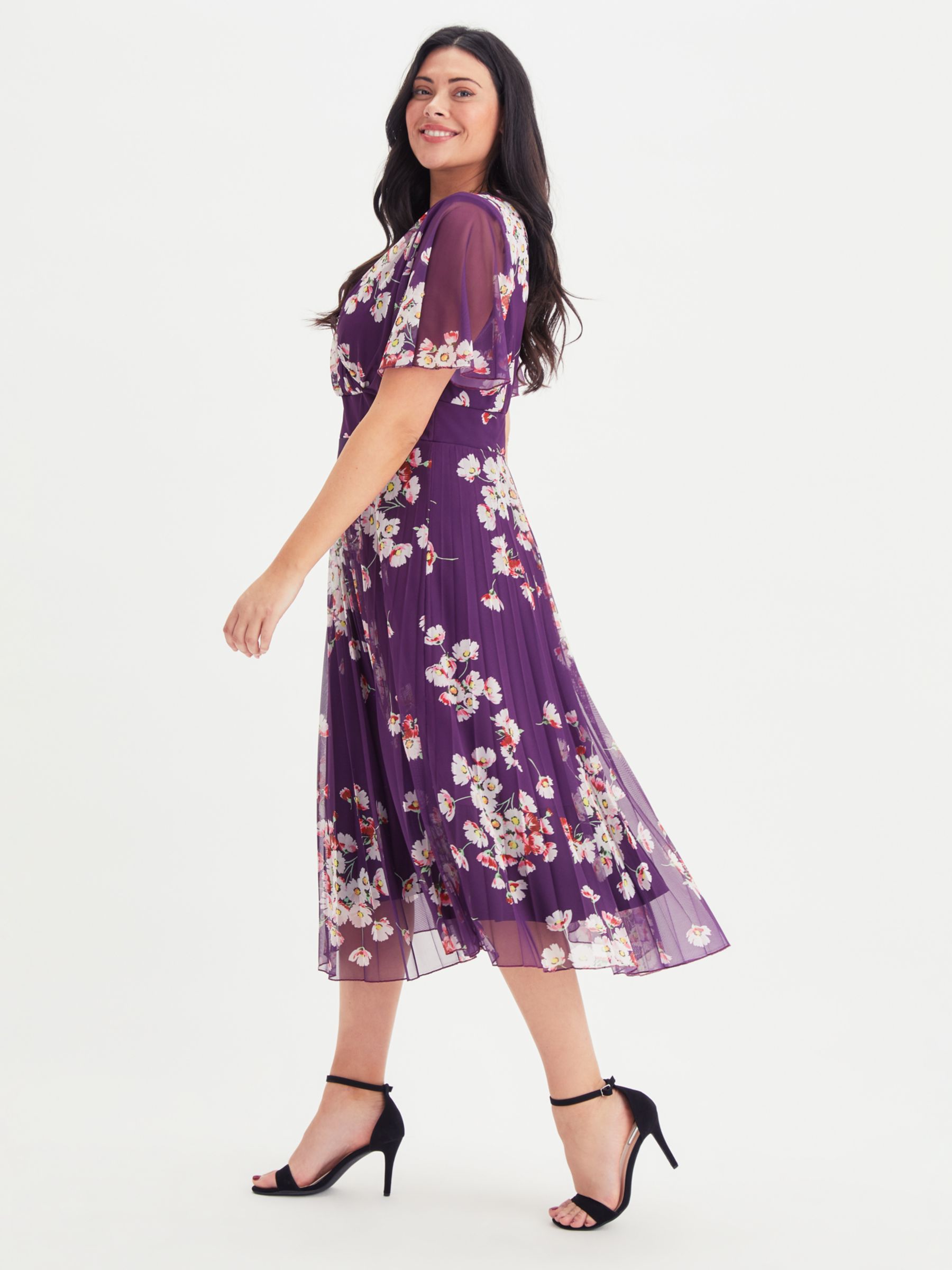 Buy Scarlett & Jo Floral Pleated Mesh Dress, Wine/Multi Online at johnlewis.com