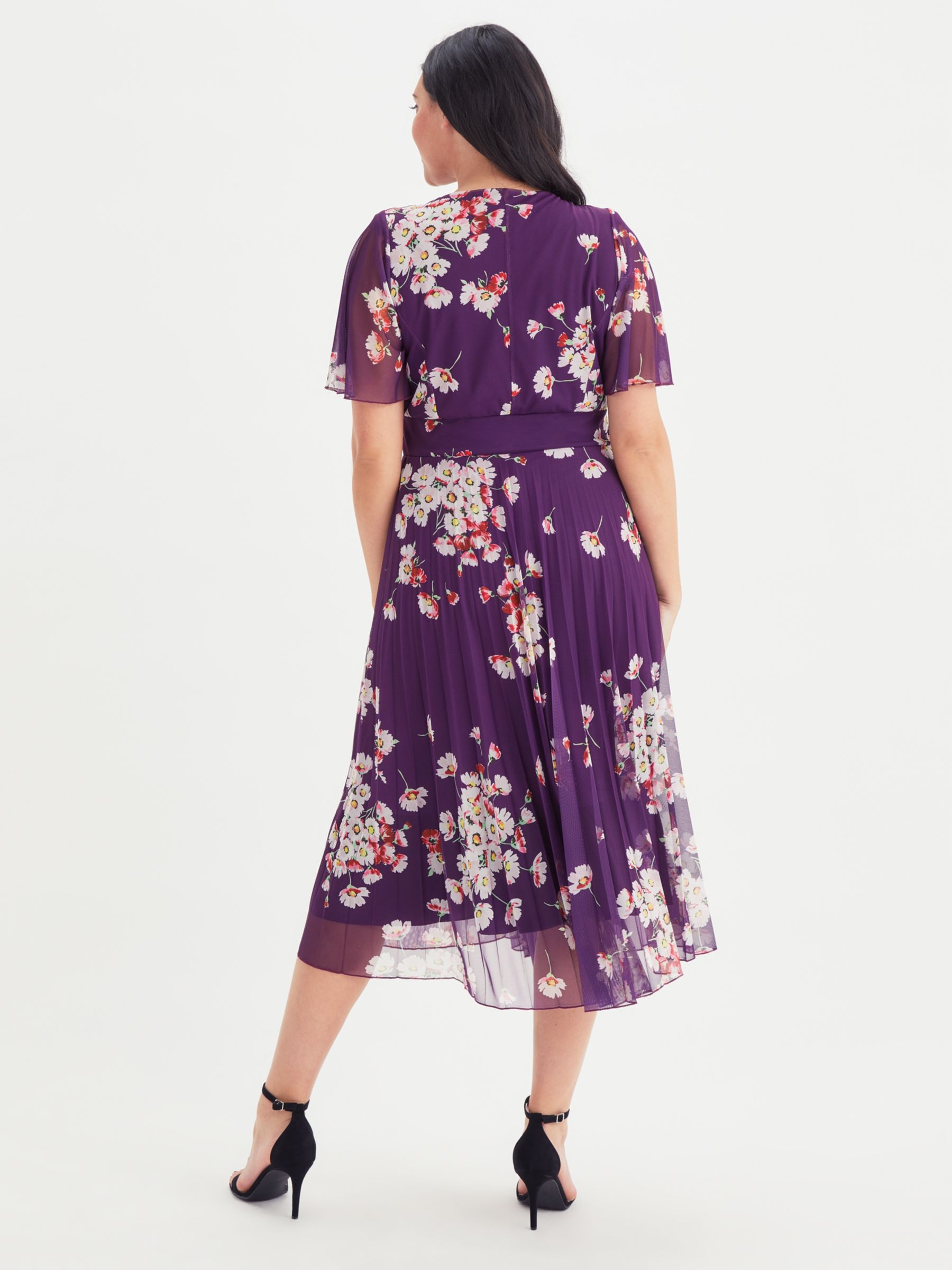 Buy Scarlett & Jo Floral Pleated Mesh Dress, Wine/Multi Online at johnlewis.com