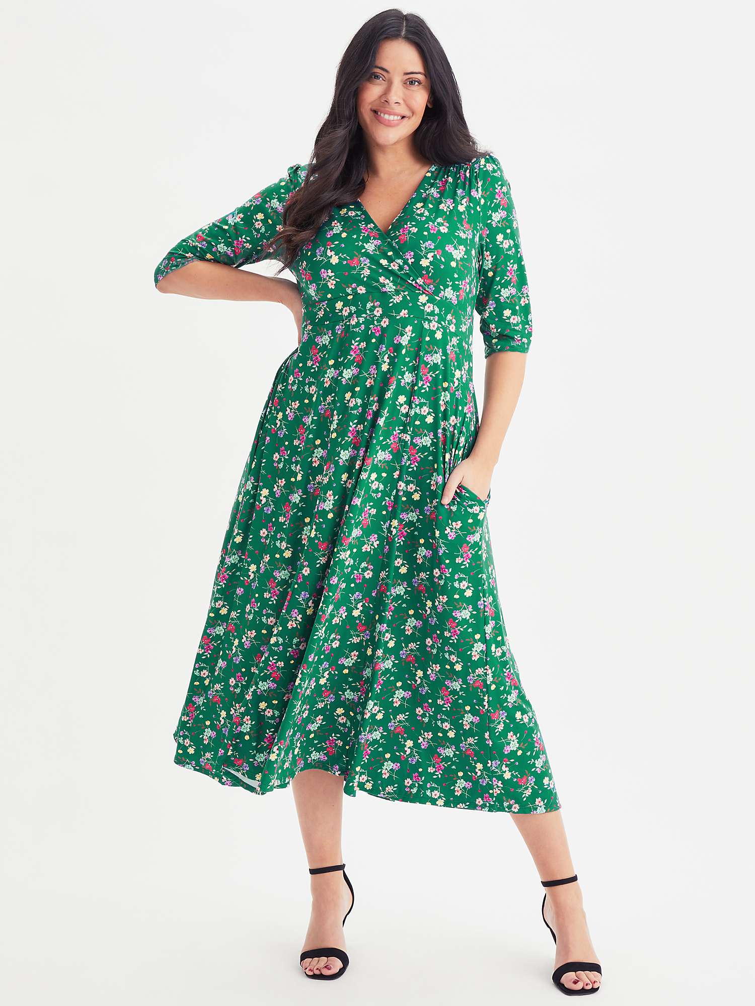 Buy Scarlett & Jo Dapple Print Wrap Neck Midi Dress, Green/Multi Online at johnlewis.com