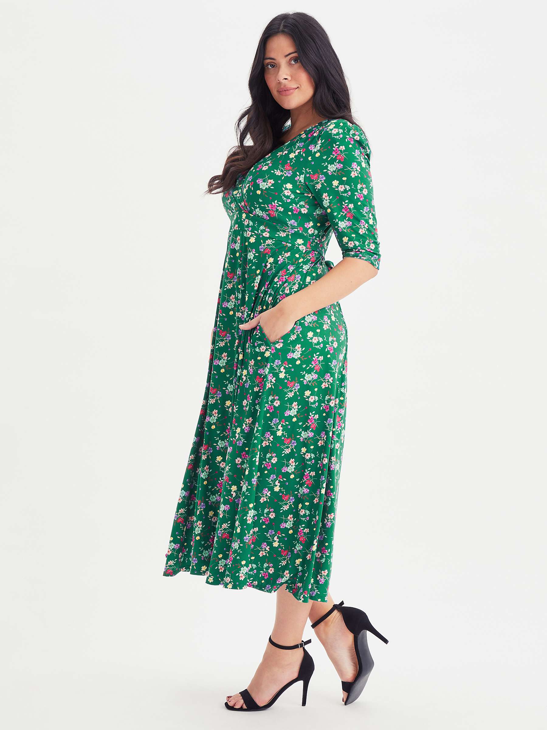 Buy Scarlett & Jo Dapple Print Wrap Neck Midi Dress, Green/Multi Online at johnlewis.com