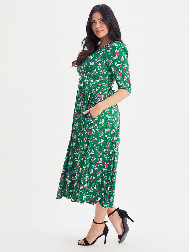 Scarlett & Jo Dapple Print Wrap Neck Midi Dress, Green/Multi