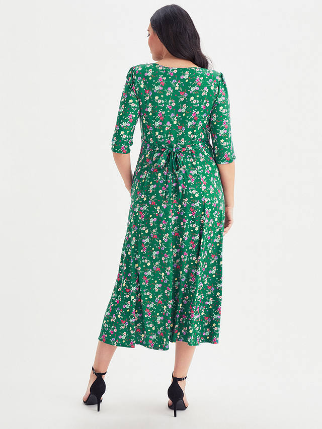 Scarlett & Jo Dapple Print Wrap Neck Midi Dress, Green/Multi