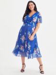 Scarlett & Jo Floral Pleated Wrap Dress, Blue/Multi