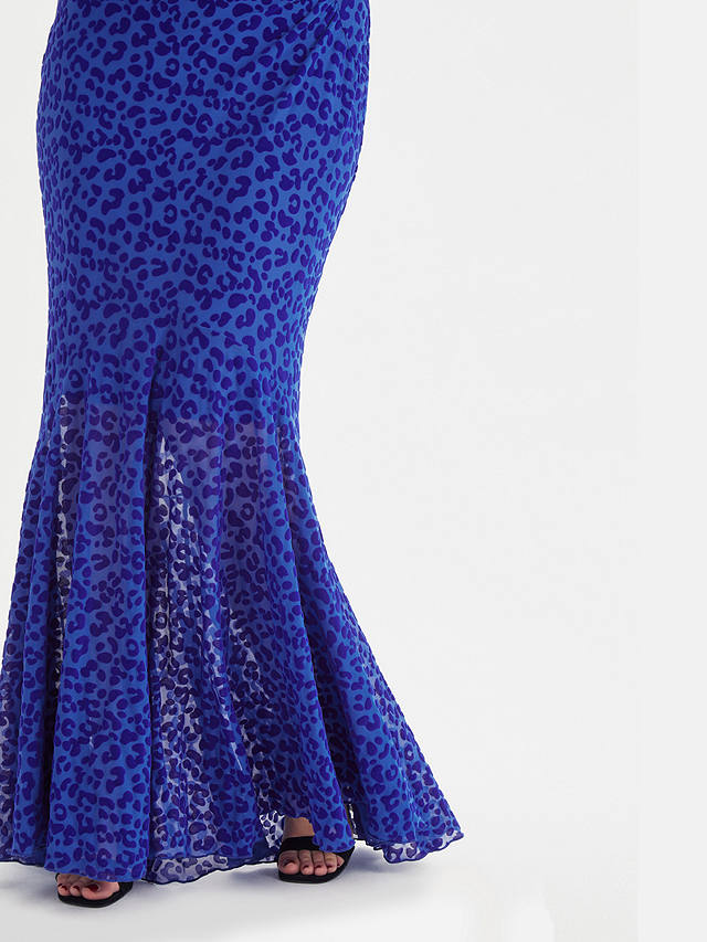 Scarlett & Jo Leopard Print Fishtail Maxi Dress, Blue