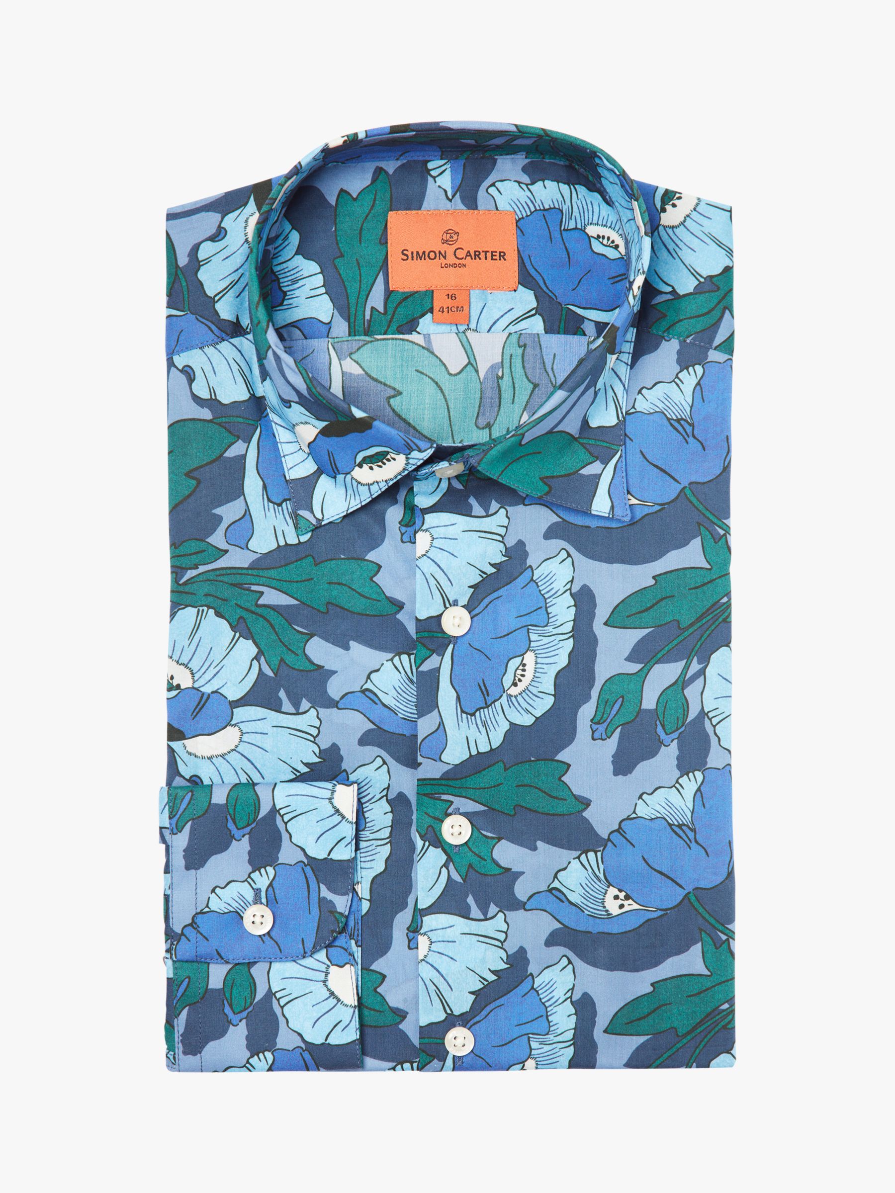 Simon Carter Liberty Butterfield Poppy Shirt, Blue/Green at John Lewis ...