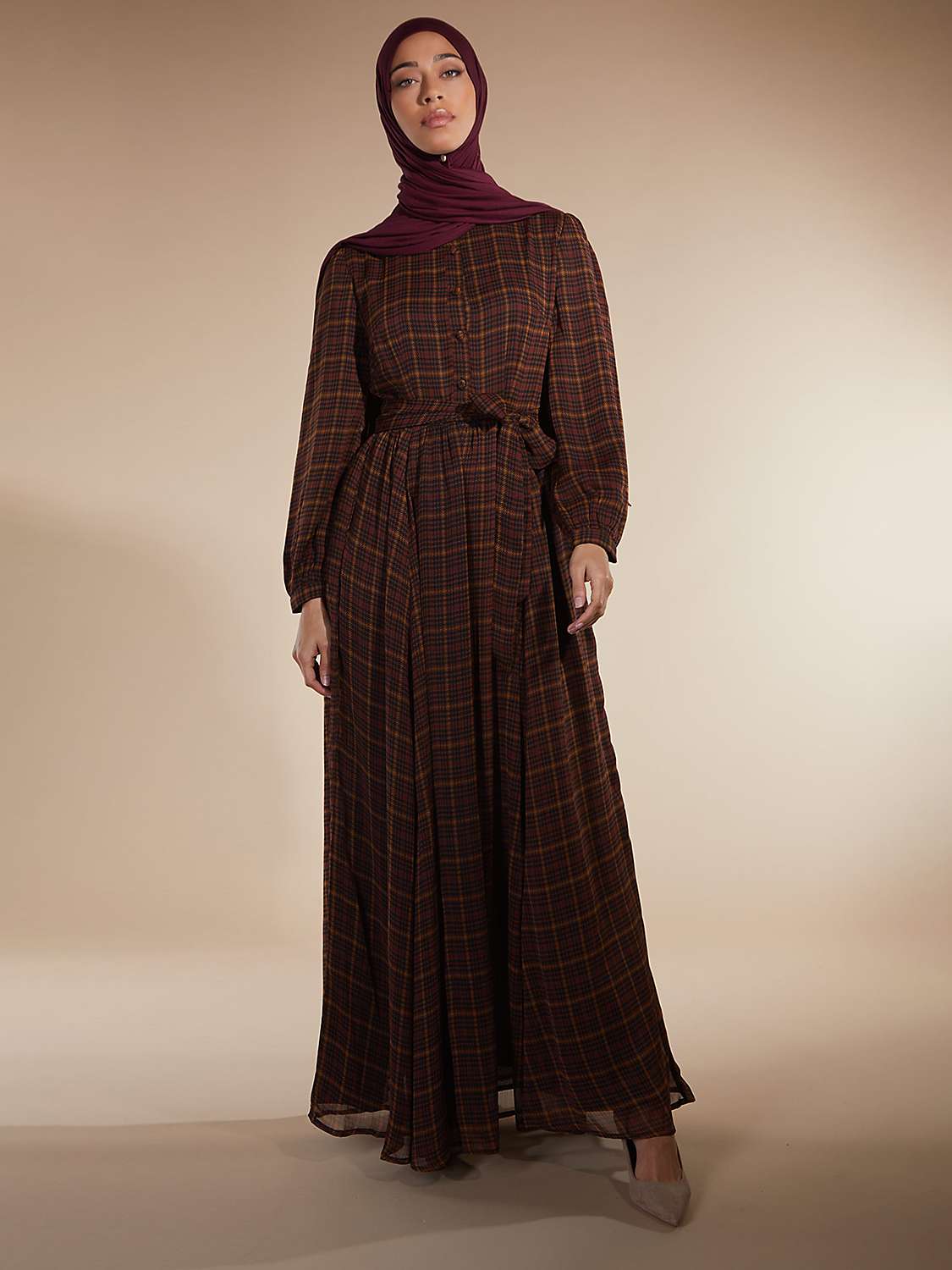 Buy Aab Tartan Maxi Dress, Brown/Multi Online at johnlewis.com