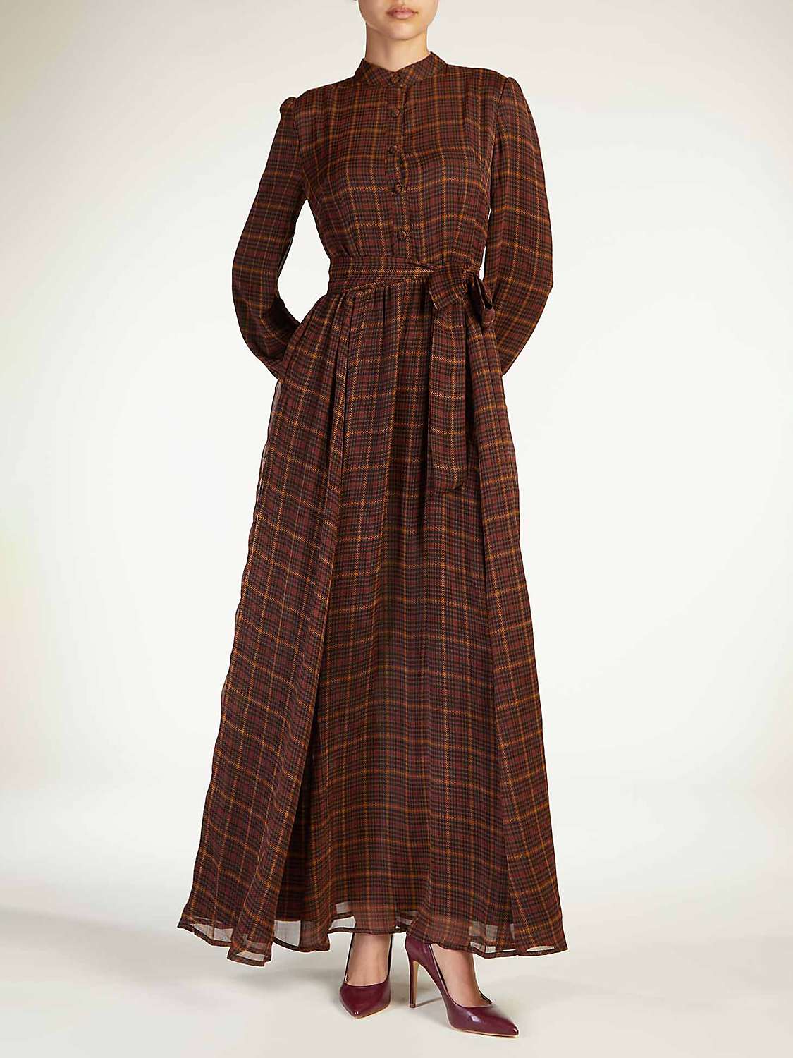 Buy Aab Tartan Maxi Dress, Brown/Multi Online at johnlewis.com