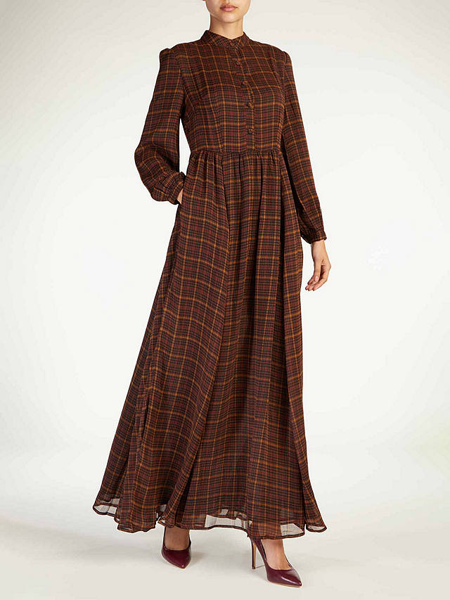 Aab Tartan Maxi Dress, Brown/Multi