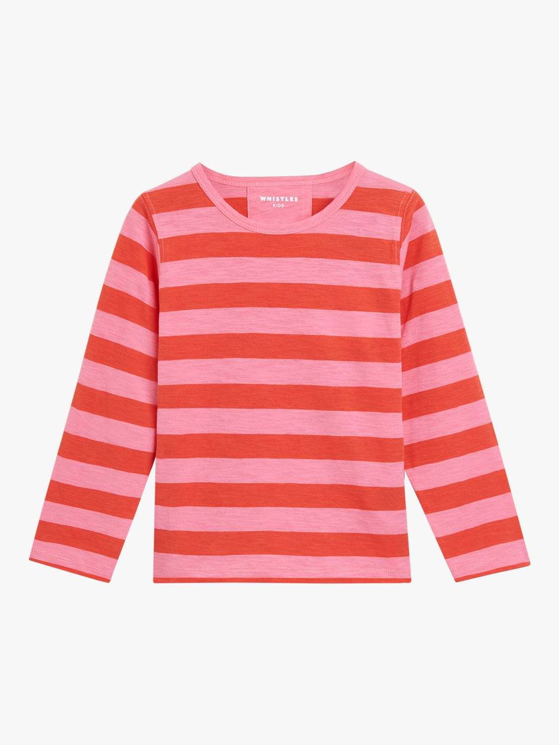 Whistles Kids' Cotton Stripe Long Sleeve Top, Pink at John Lewis & Partners