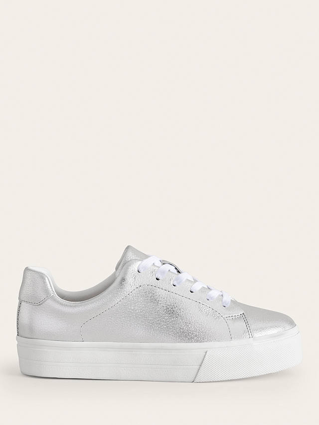 Boden Leather Flatform Trainers, Silver Tumbled 